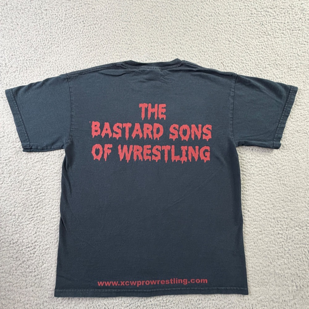 XCW The Bastard Sons Of Profes Wrestling Shirt Black Faded Mens Size Medium Y2K